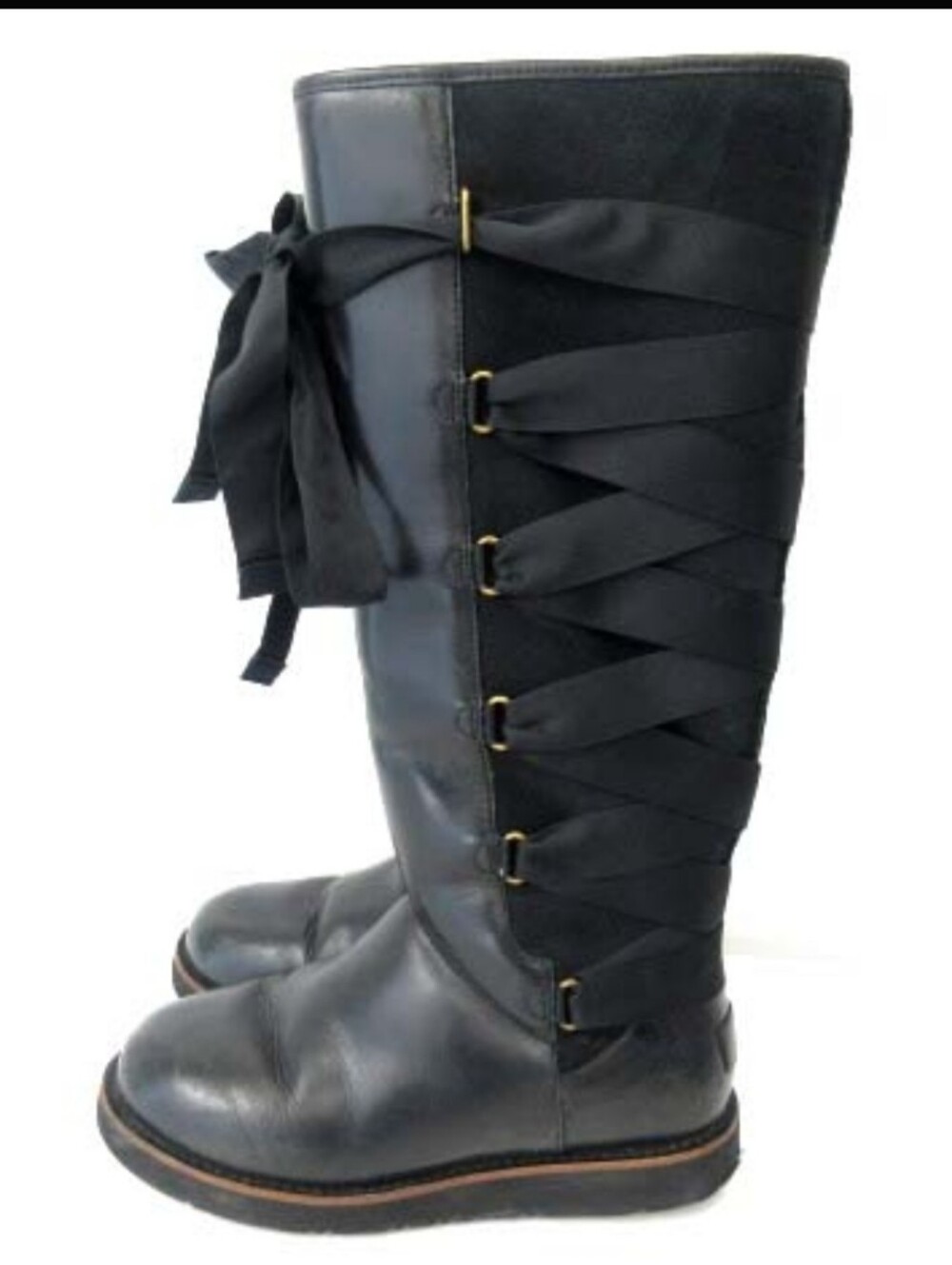 Ugg Augustine Knee High Leather Suede Corset Lace Up Boots Vintage Designer #809